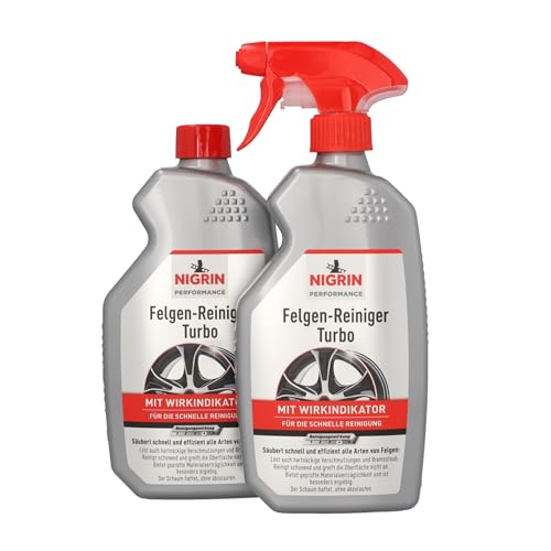 NIGRIN 74245 Turbo Felgenreiniger, 2x 0,5 Liter, selbstaktiver Reiniger für alle Felgen, säurefrei, mit Wirk-Indikator