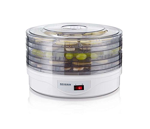 SEVERIN Dörrautomat, Dehydrator für selbstgemachtes Dörrobst, getrocknete Kräuter und mehr, 5 stapelbare, höhenverstellbare Dörreinsätze, 250 W, ‎1 Liter, 32.9 x 32.9 x 19 cm, weiß, OD 2940