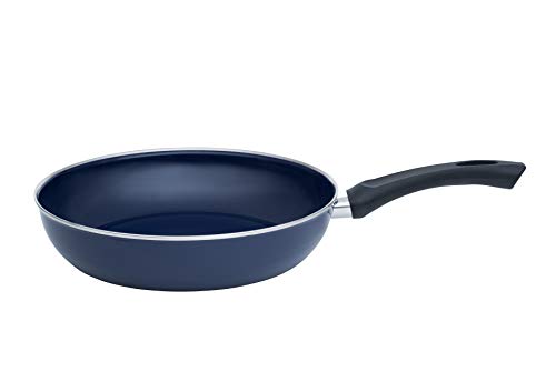 Riess, 0042-012, Omas Emaillepfanne 24, CLASSIC - EMAILLEPFANNEN, Durchmesser 24.8 cm, Höhe 5,6 cm, Emaille, blau mit schwarzem Kunststoffgriff, Bratpfanne, Induktion