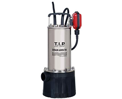 T.I.P. Tauchpumpe - Tauchdruckpumpe Edelstahl (6.000 l/h Fördermenge, 34 m Förderhöhe, 3,4 bar Druck, 950 W, bis zu 4 Beregner, für Regentonne und Zisterne bis 7 m Eintauchtiefe) Drain 6000/36, 30136
