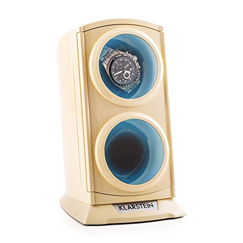 Klarstein St.Gallen Premium Uhrenbeweger - Uhrendreher für Automatikuhren, Platz für 2 Uhren, Watch Winder mit LED Beleuchtung, 3 Drehmodi, Creme-blau