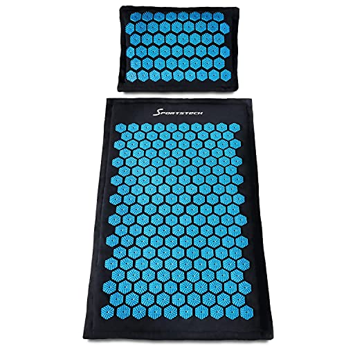 Sportstech Akupressurmatte AXM100 mit Kissen | als Nadelmatte Set und Massage Matte + Akupressur als perfektes Relax Geschenk für Frauen + Männer | wohltuende Entspannung bzw. Durchblutung