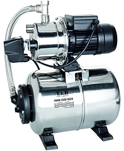 T.I.P. Hauswasserwerk Edelstahl HWW 4500 INOX (bis 4.350 l/h Fördermenge, Förderhöhe max. 50 m/Druck max. 5,0 bar, 1.200 W, Installationsfertige Druckschaltung, 22 l Edelstahl-Druckkessel) 31140