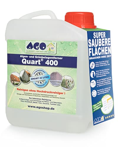 AGO Quart 400 Grünbelagentferner 2 Liter - chlor- und säurefrei / 400 qm Algen und Grünbelag Entferner/Steinreiniger/Terrassenreiniger/Grünspan Entferner/Naturstein Reiniger